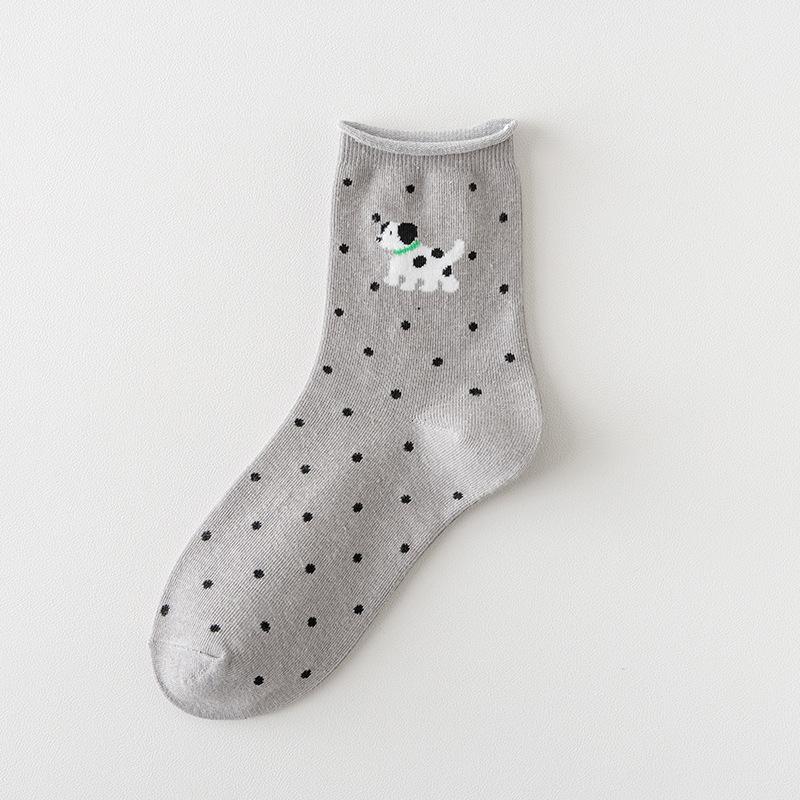 Spring and Autumn Thin Socks, Cute Cartoon Animal Mid-calf Socks, Polka Dot Rolled-up Socks, School-style Long Socks