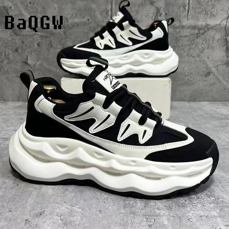 Chunky Sneaker Men Designer Air Cushion Board Shoes Fashion Casual Genuine Leather Cowhide Upper Height Increased Platform Shoes