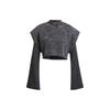 Originals Premium Shoulder Pad Top Dyeing Printed Double-Shouldered Loose-Fitting Long-Sleeved Short-Sleeved Top for Women Black IR8352