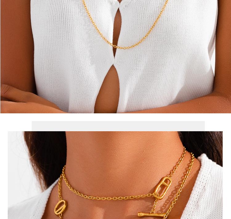 European & American Irregular Pig Nose OT Buckle Long Sweater Chain - High-End Stackable Stainless Steel Necklace for Women.