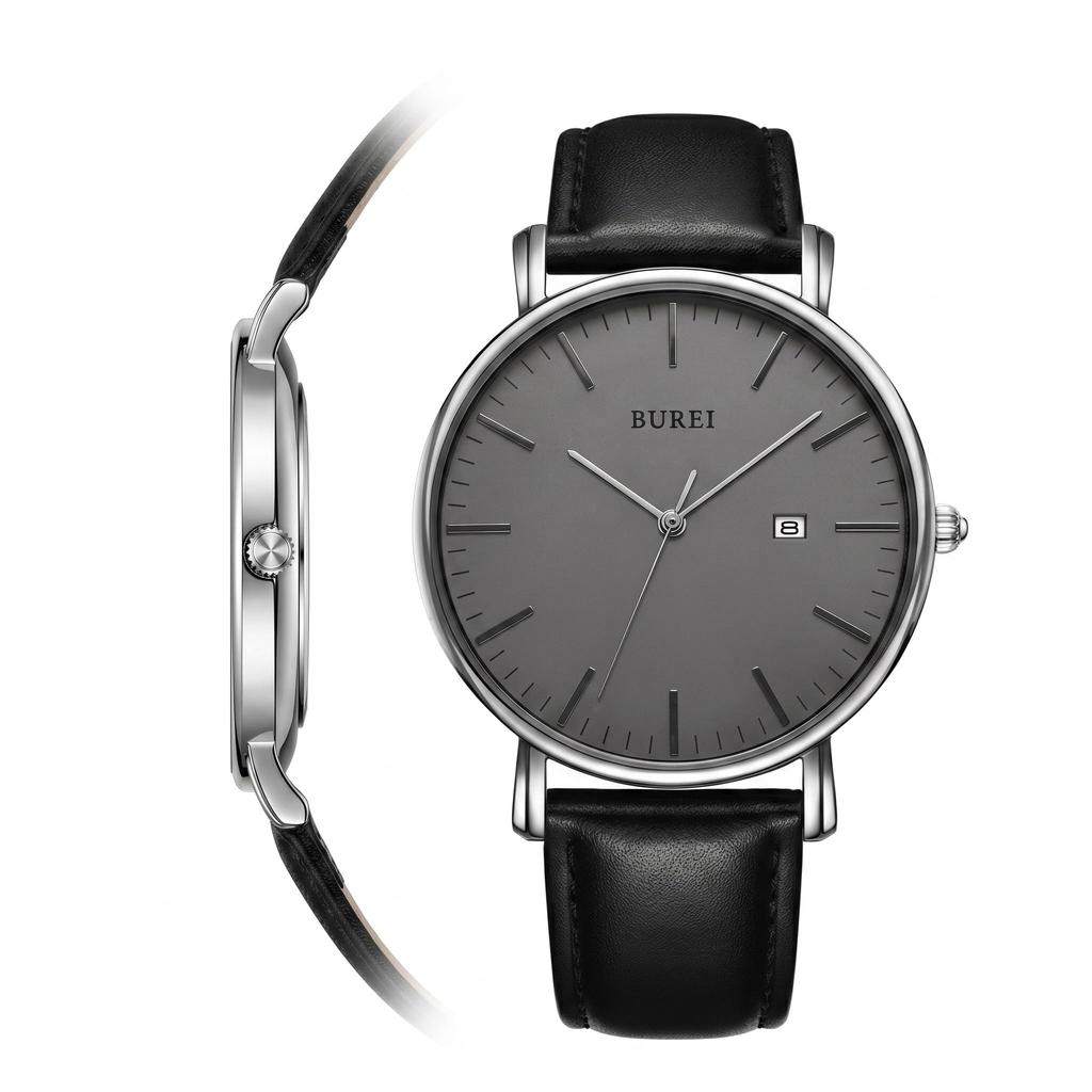 BUREI Made In Slim Leather Popular Commuting Watch Men's Watch, Japan, Quartz, Design, Band, Brand, Analog, Simple, Waterproof, Stylish, Men's Watch,