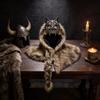 Vikingovský kostýmový plášť s umělou vlkou srstí a lebkou pro halloweenskou párty Cosplay
