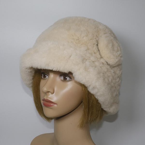 Winter Women Outdoor Knitted Real Rex Rabbit Fur Hat Natural Warm Fur Bucket Hats Girls Fashion Fluffy Real Rex Rabbit Fur Caps