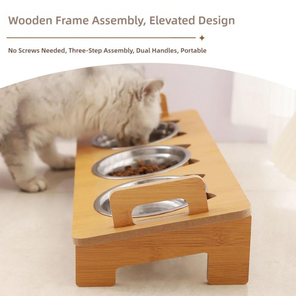 Cute Lifting Height Pet Food Bowl Stainless Steel Durable Cat Food Plate Three Bowls Design Pet Feeding Bowl Cat Feeding