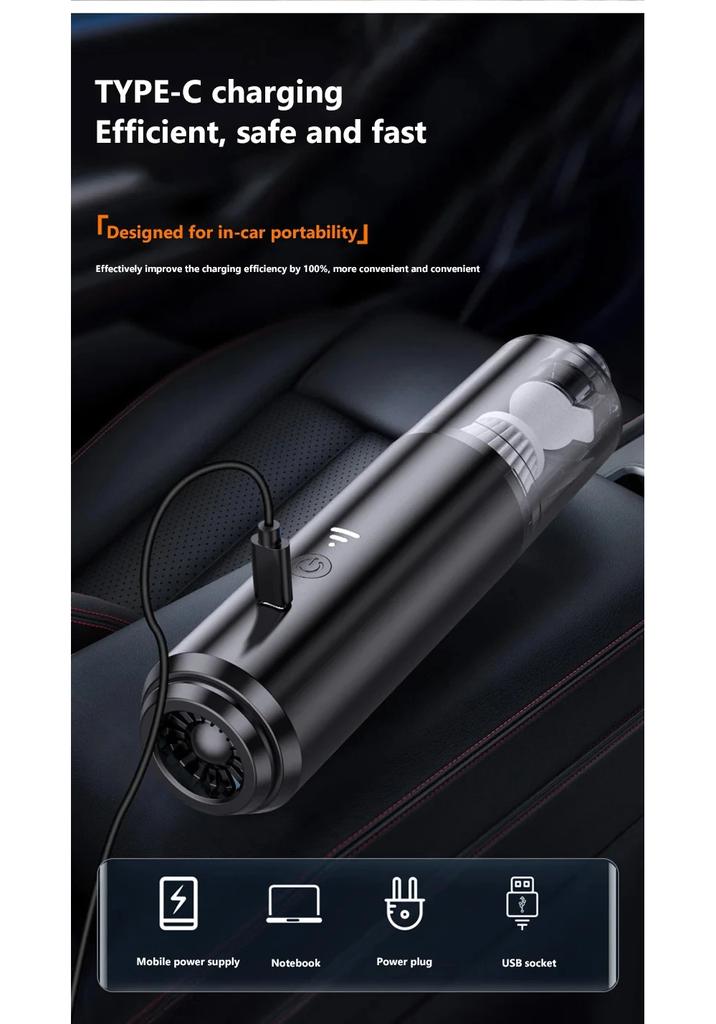 Vacuum Cleaner Mini Car Cleaning Powerful Suction Handheld Car Vacuum Cleaner Rechargeable for Car and Home Auto Vacuum Cleaner