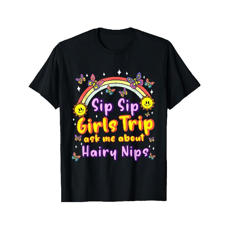 """Keckes Freundinnen-Trip Spaß und Humor Erwachsenen-T-Shirt - Regenbogen-Flamingo-Muster Junggesellinnenabschieds-Shirt, Unisex Schwarz Böhmischer Stil Rundhals-Shirt,"""