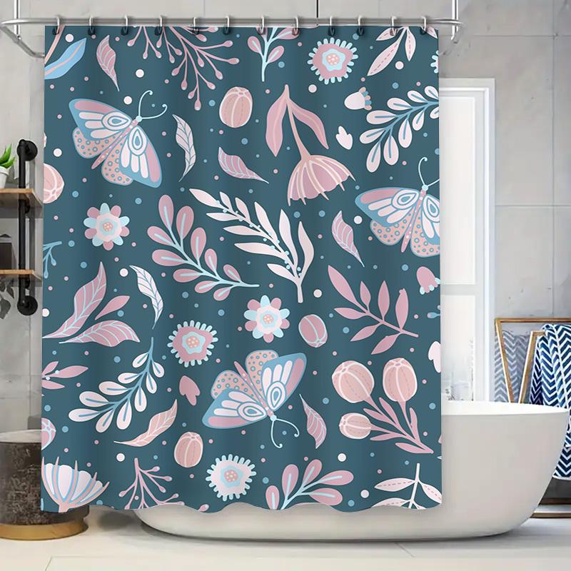 

Delightful Floral Butterfly Shower Curtain Pink Blue Watercolor Pattern For Bathroom Decor Waterproof Fabric, Size 72X78 Inches W60H190(CM)-1 Pcs