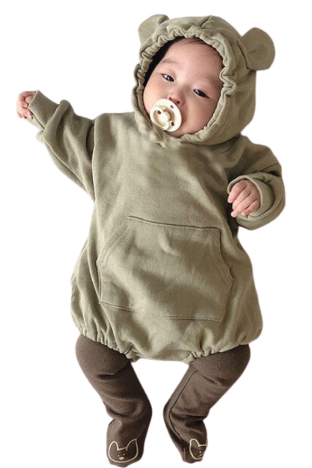 

EnDast Baby Long Bear Animal Stylish 90cm Romper, Sleeves, Hooded, Ears, Kigurumi, Halloween, Coverall, Children s Clothing, Spring, Autumn, Winter, зелёный