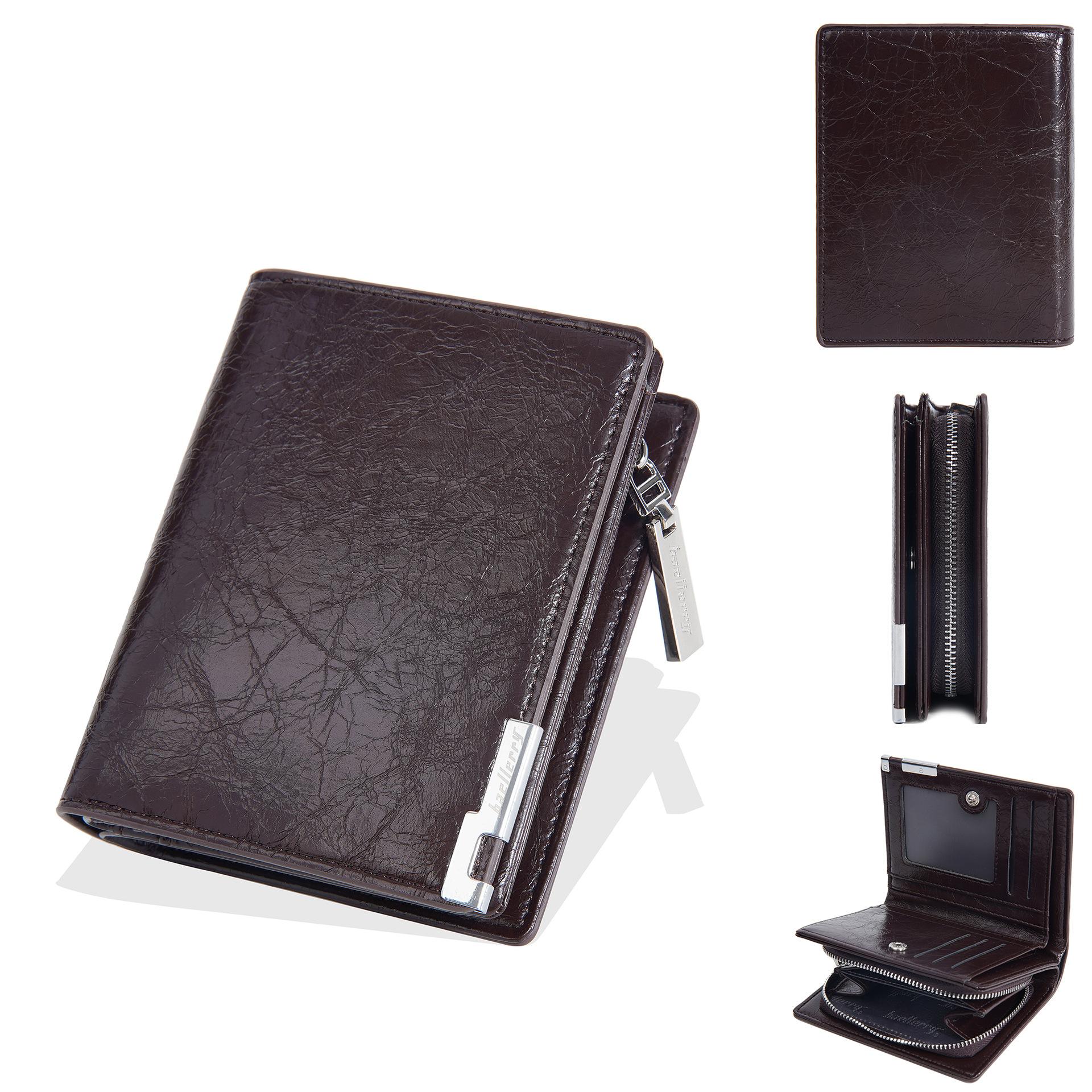 

Abstract pattern leather men s high sense large capacity multi-card position short zipper bag wallet wallet one size темно-коричневого кольору