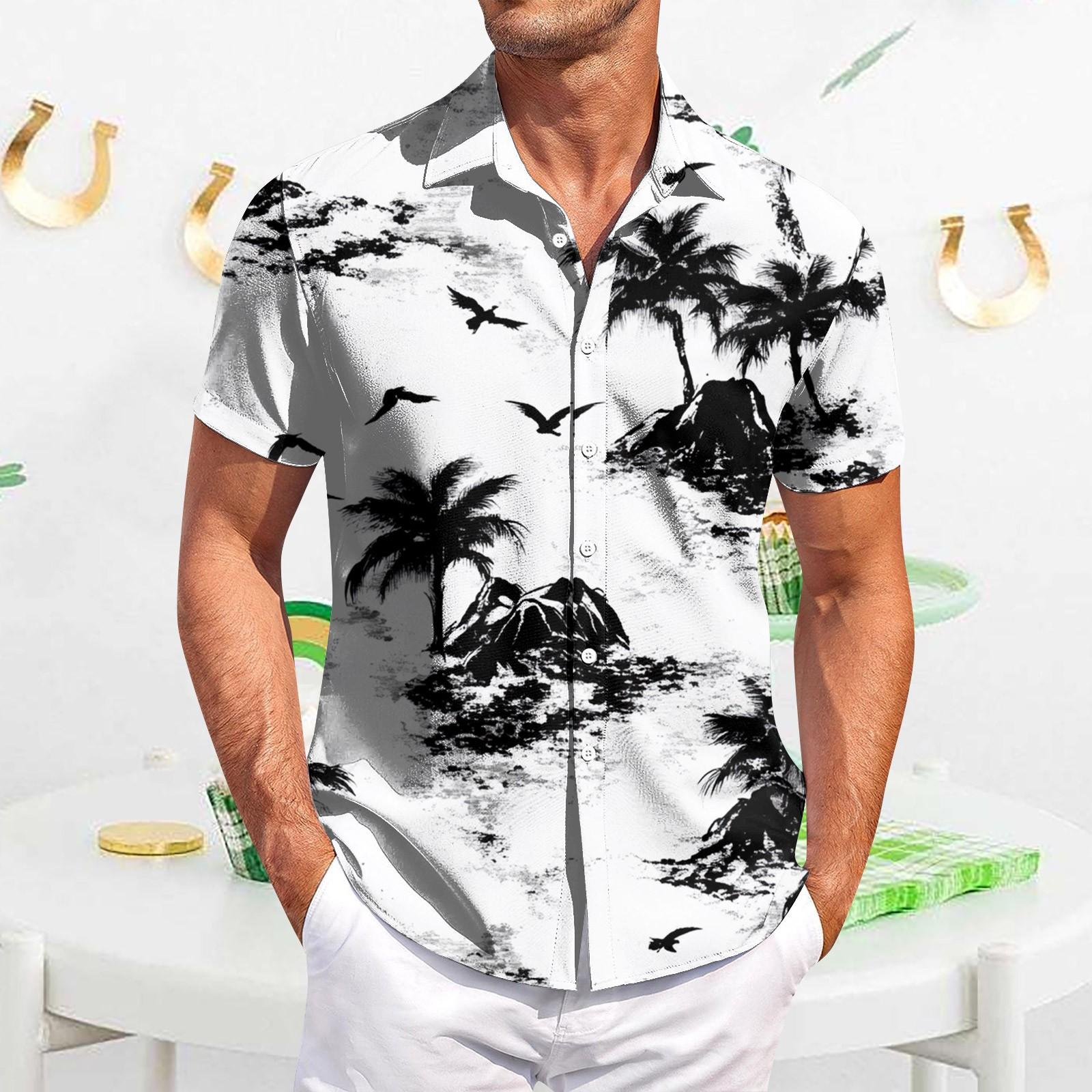 

Мужская повседневная рубашка с короткими рукавами, облегающая, стильная, с гавайским принтом L белый