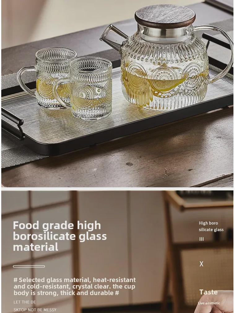 Stylish Heat-Resistant Glass Kettle with Handle - Large Capacity Flower Teapot for Cool Drinks