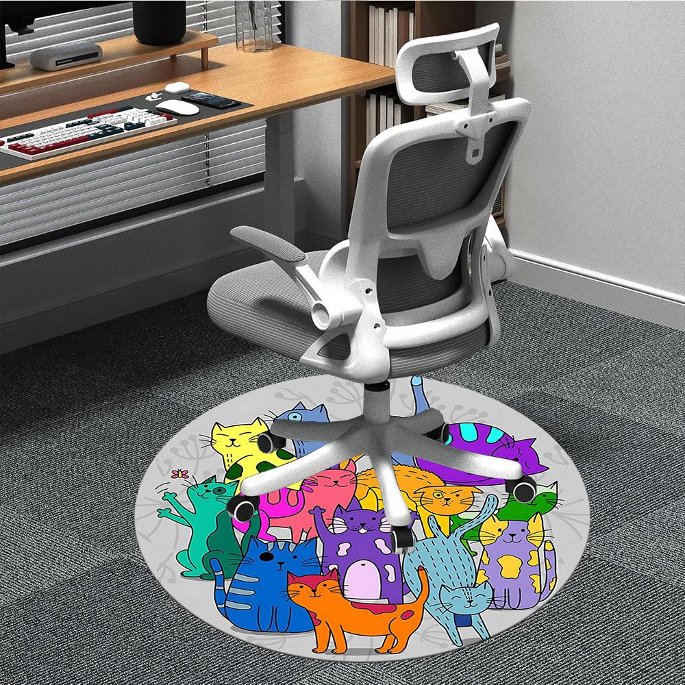 

1PC Cat Collection Office Round Area Rug, Indoor Mat Suitable ForOffice, Under Office Chairs Bedroom Living Room Home Decor, Room Deco, D127 80cm by 80cm