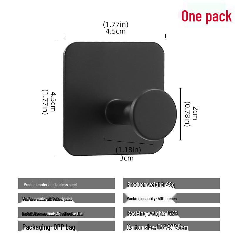 Stainless Steel No-Drill Adhesive Hook for Bathroom/Kitchen – Black