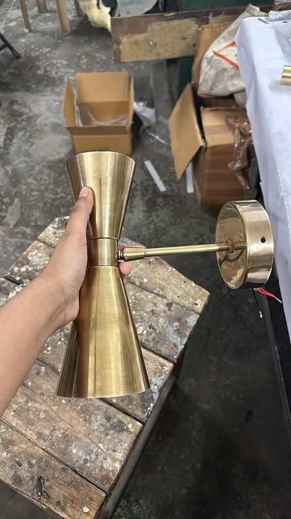 Pair Italian Solid Brass Diabolo Wall Sconces: Contemporary Lighting