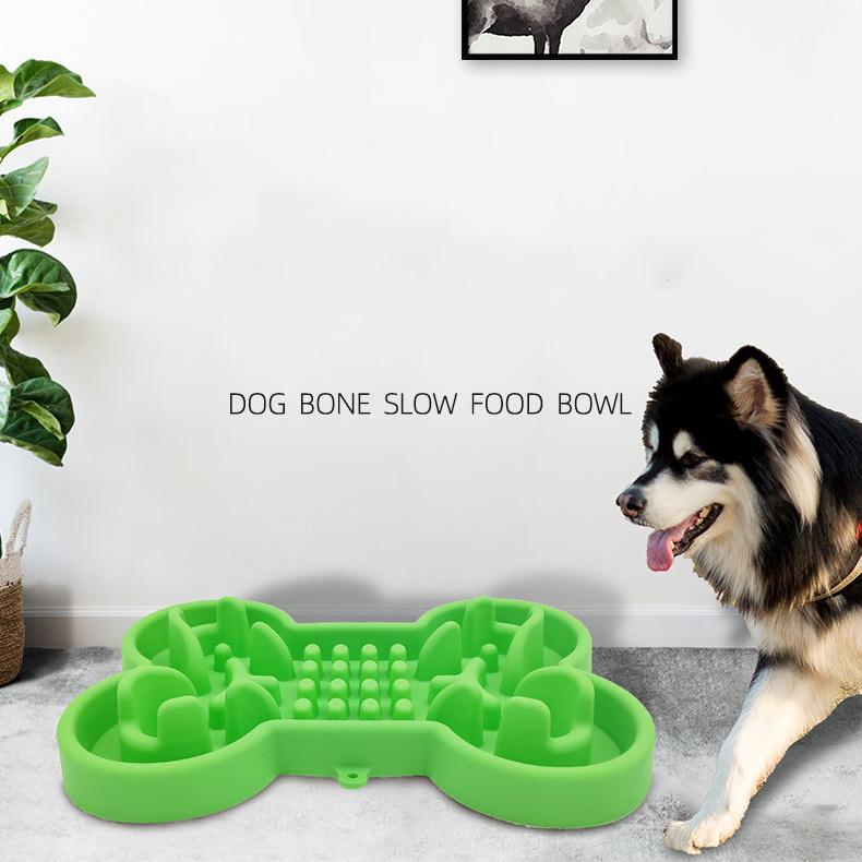 WTEMPO Bone Type Silicone Pet Slow Food Bowl Creative Dog Bowl Cat and Dog Slow Food Anti Choking Basin