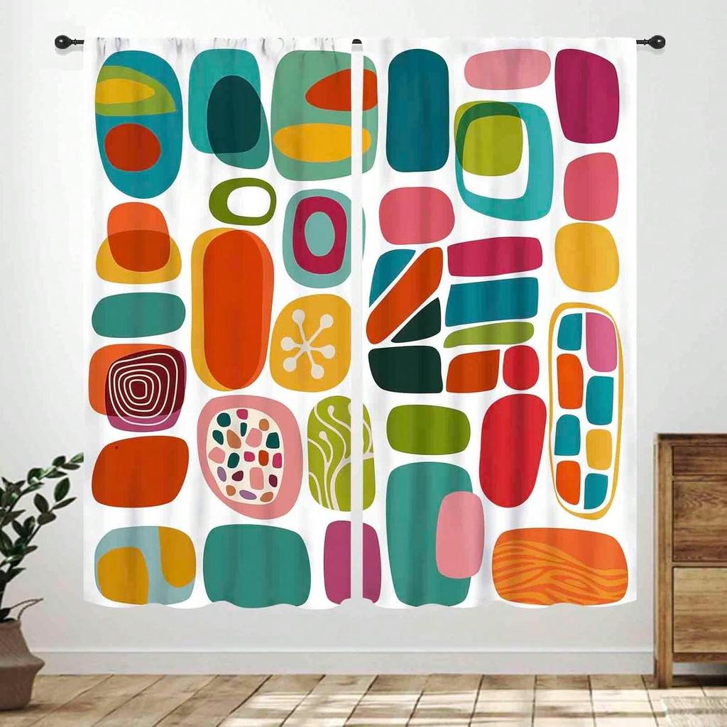 Mid Century Modern Curtains  Retro Geometric Colorful Diamond Abstract Geometric Vintage 60s 70s Pattern Window Treatments For