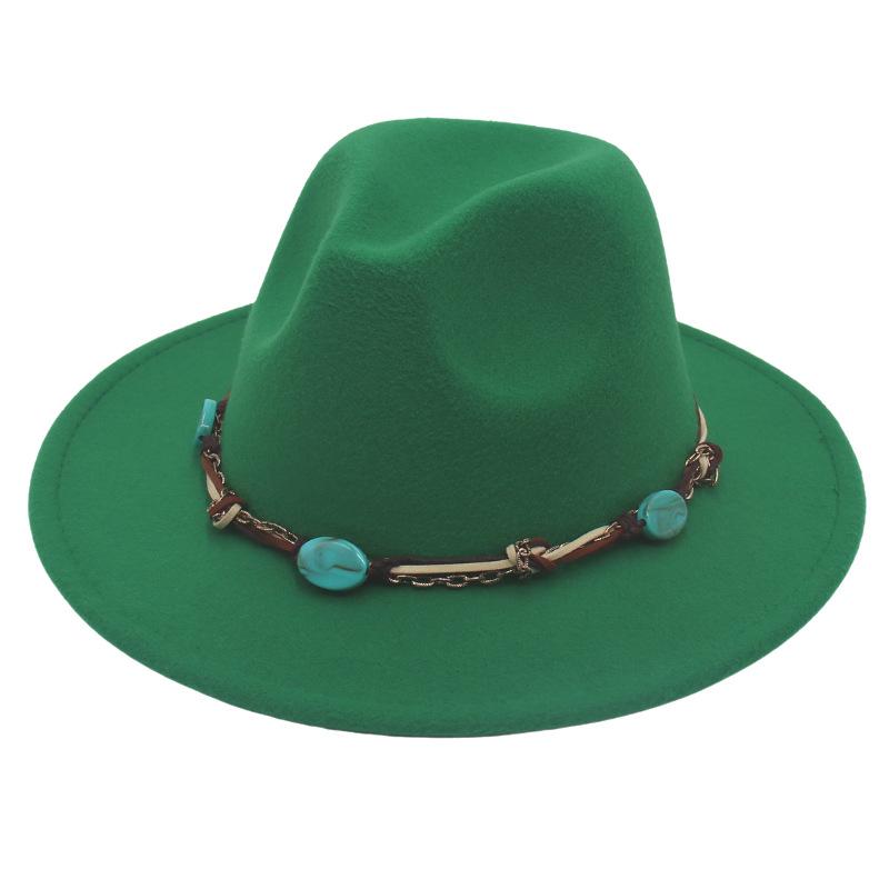 New Emerald Western Style Top Hat Resin Accessories Jazz Hat European And American Style Woolen Felt Hat