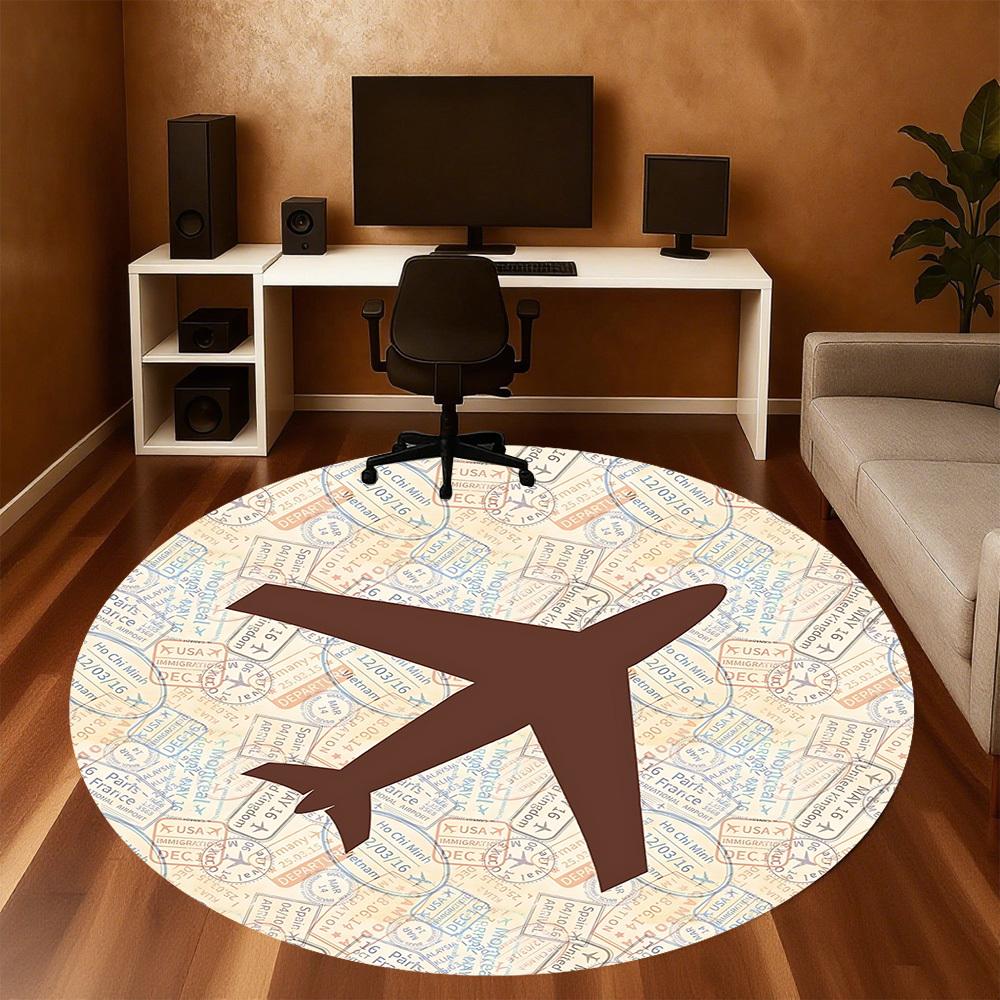 1pc travel stamps Round Chair mat Area Rug - Non-Slip, Floor Mat for Office, Bedroom, and Indoor Decor c1125400