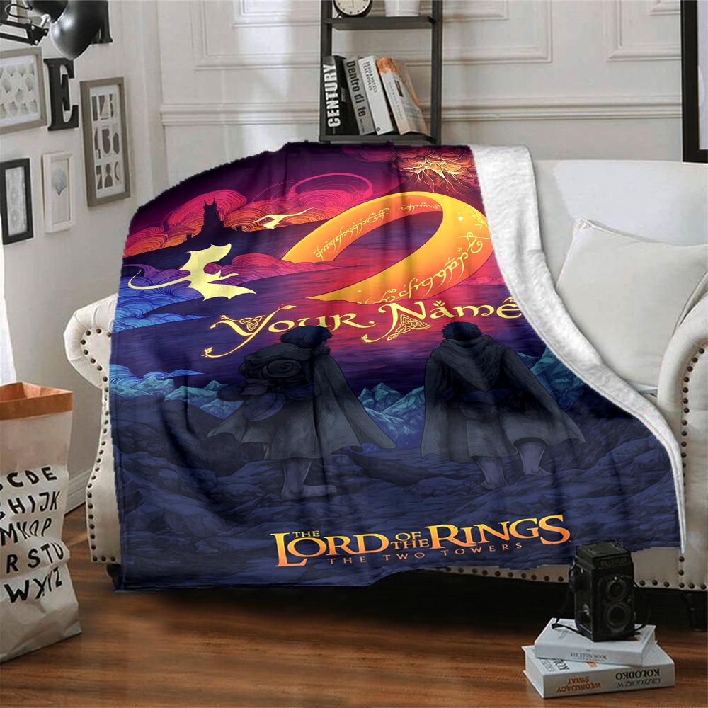 Lord Rings Personalized Text Blanket Cozy Customizable Blanket Soft Warm Cozy Throw For Bedding Bed Living Room Seaside Ideal for All Seasons