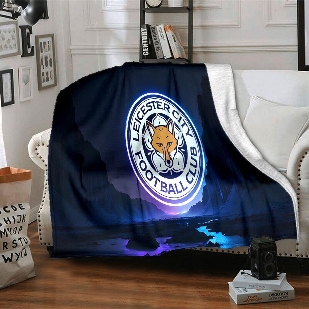 Leicester Football Club Crest Flannel Blanket, Soft Polyester, Modern Design, All-Season for Camping, Travel, Gifts for holidays or birthdays