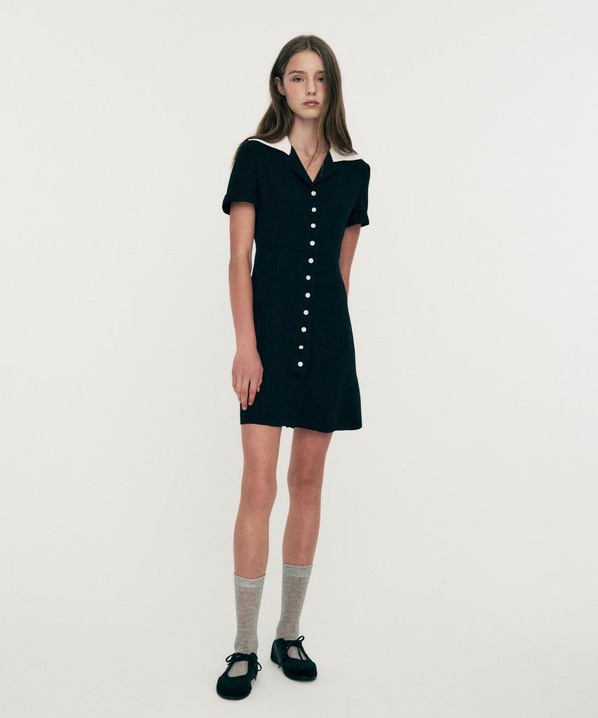 Limekeu Jewelry Button Wide Collar Dress Black