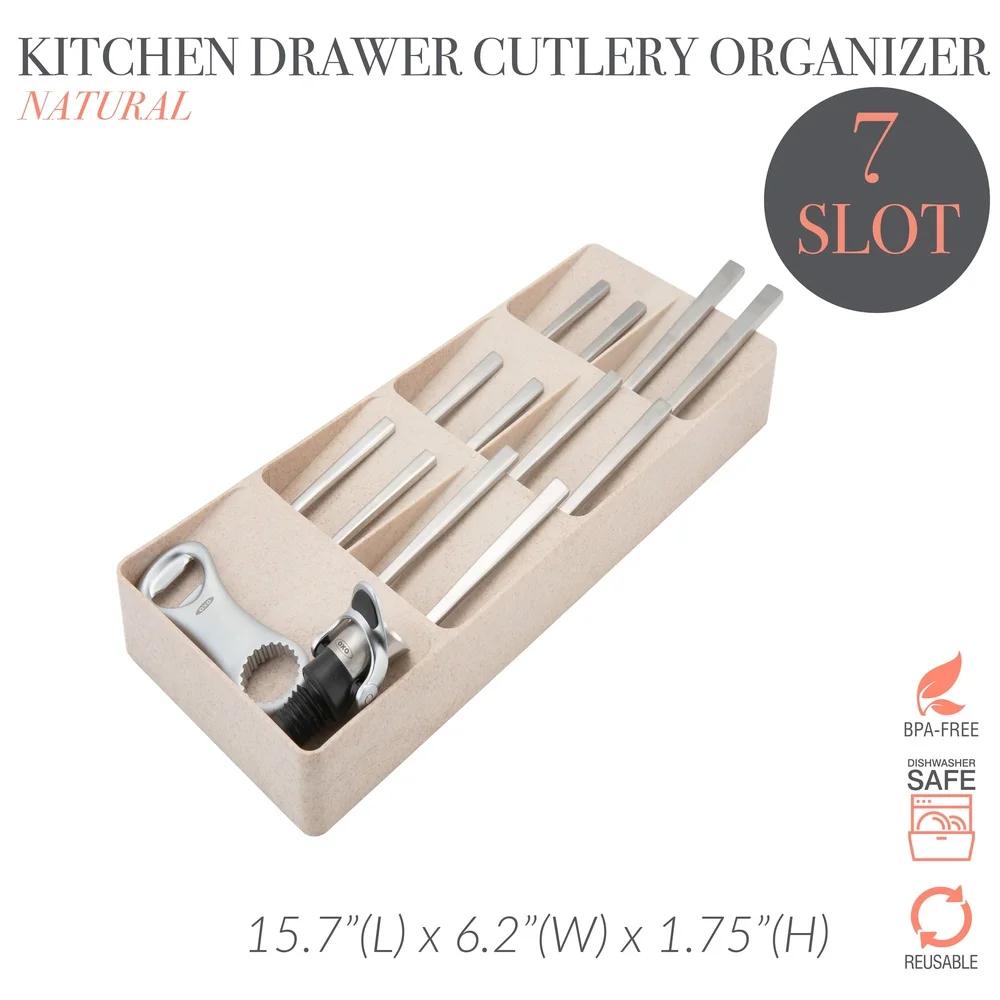 7 Compartment Cutlery Organizer Non-Slip Kitchen Utensil Storage Dish Rack BPA Free Space Saving Drawer Insert Dishwasher Safe