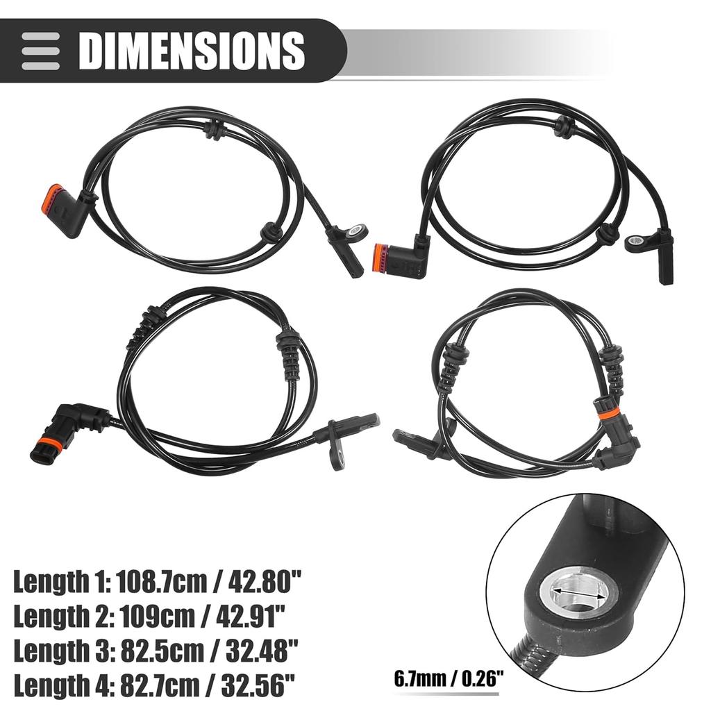 Motoforti Front Rear Left Right ABS Sensor, Wheel Speed Sensor, for Mercedes-Benz GLK250 2013-2015, Plastic, No.2045401317/2049053105, Black, 4pcs