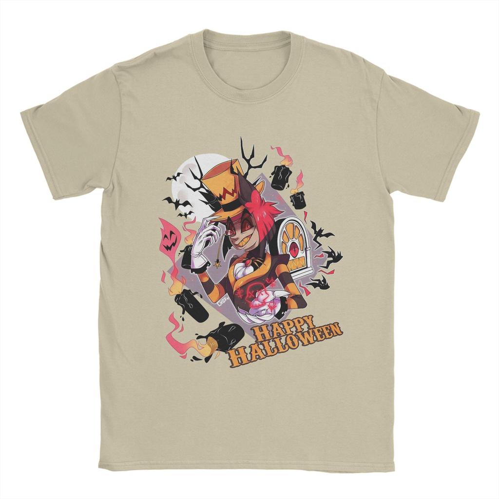 Happy Halloween Hazbins Hotels Lucifer T Shirt for Men 100% Cotton Vintage T-Shirt Crew Neck Tees Short Sleeve Clothes Graphic