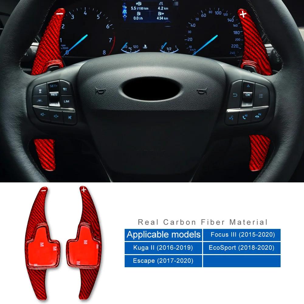Hard Dry Carbon Fiber For Ford Kuga Focus EcoSport Escape 2017 2018 Accessories Steering Wheel Paddle Shifter Sticker Red Carbon