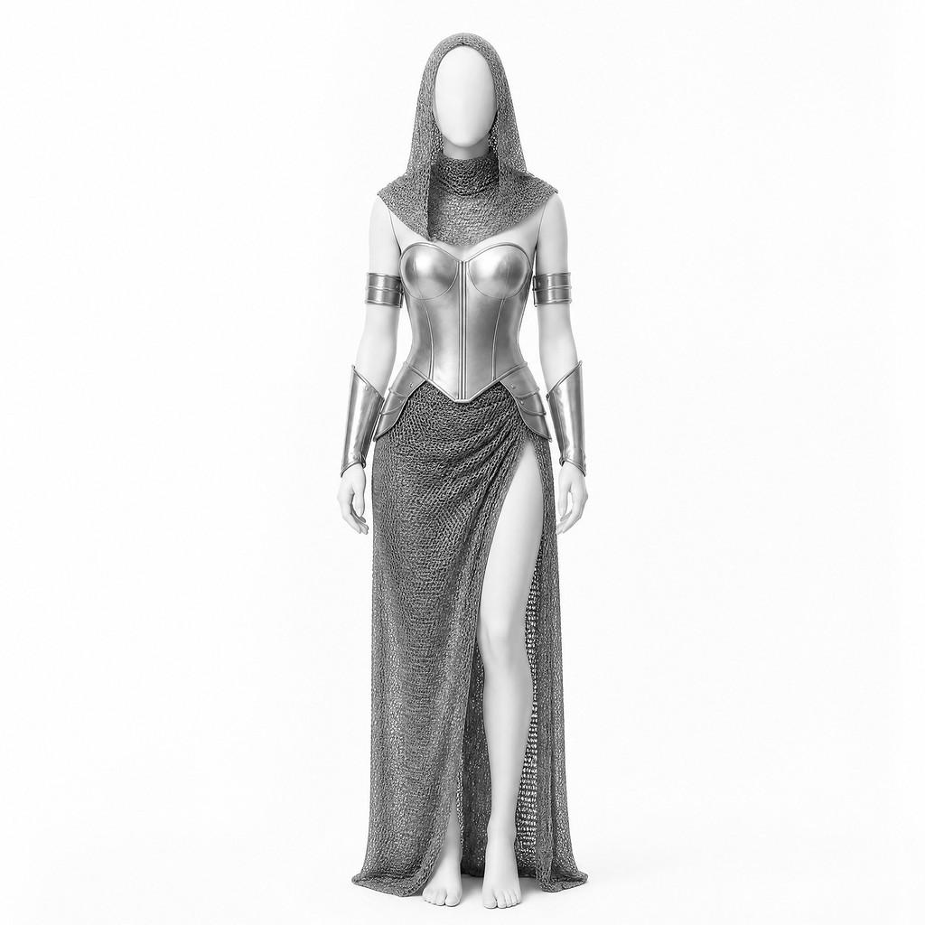 Mittelalterliches Fantasy-Kettenhemdkleid für Cosplay und Halloween-Kostüme