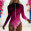 Women Plus Size High Neck Long Sleeve One Piece Swimsuit Front Zip Galaxy Print Black Teal Gold