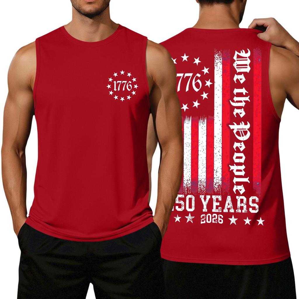 Men's Loose Fit Sleeveless Tank Top Independence Day Print Casual Workout Shirt 1776 Graphic We The People Design 250 Years 2026