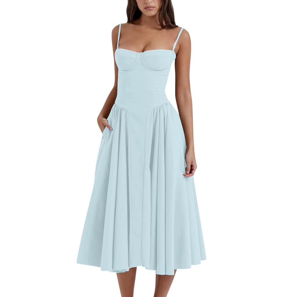 Summer skirt new retro long dress court style dopamine wear suspender dress women
