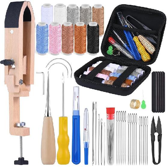 Stitching Pony, Leather Stitching Pony Clamp-Table Desktop Pony Horse Clamp with Sewing Needles, DIY Leather Stitching Clamp, 96 PCS Leathercraft