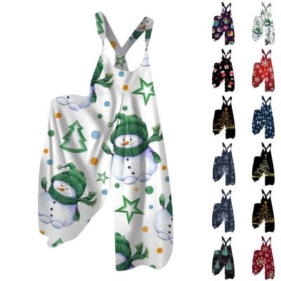 Women's Summer Bib Pants Christmas Printed Vintage Jumpsuit (Non-Adjustable Straps)