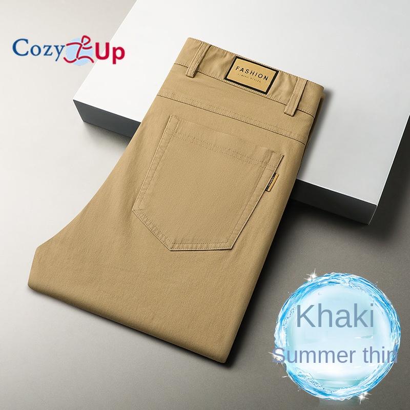 

Уютные мужские повседневные брюки, тонкие прямые свободные эластичные длинные брюки из чистого хлопка с несколькими карманами 40 бежевый