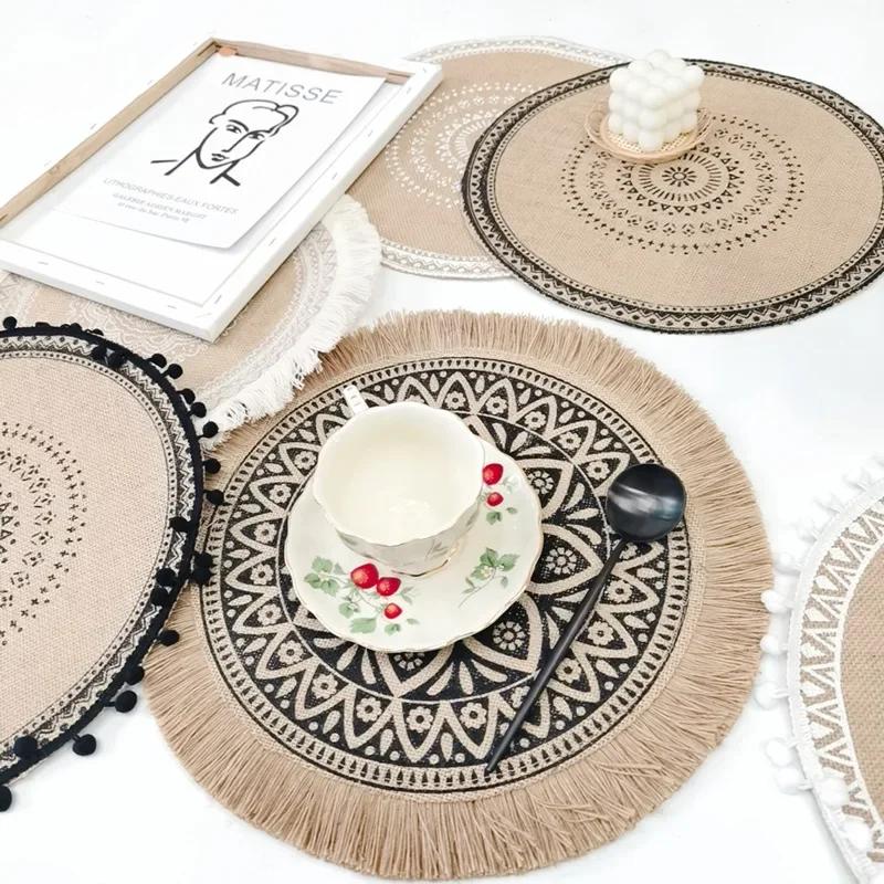 2026 Nordic Style Non-slip Placemat Round Flower Print Table Placemat Heat Insulation Furniture Decoration Mat Coffee Cup Mats