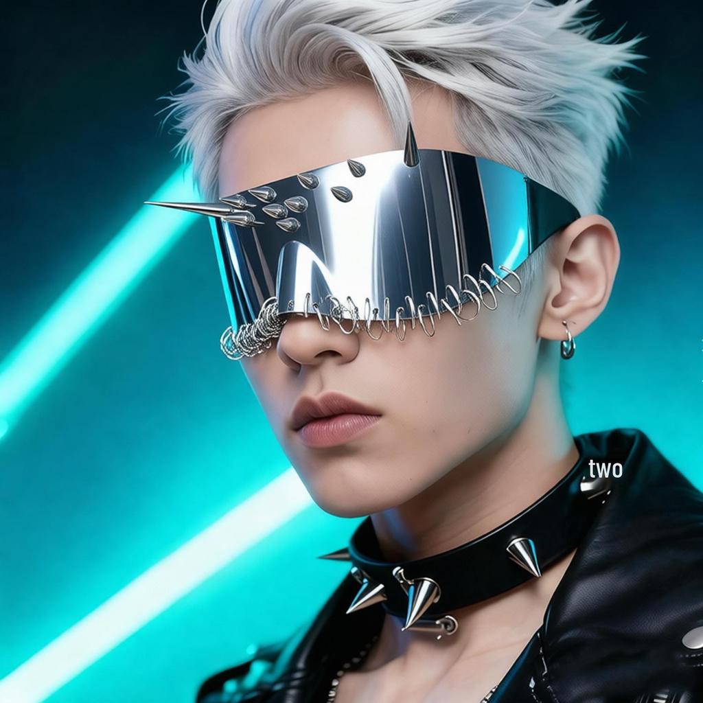Cyberpunk Spiegelbrille mit Nieten aus Eisenringen - Futuristischer Party-Streetstyle