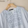 ZANZEA Womens Casual V-Neck 3/4 Sleeve Loose Print Blouse