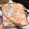 70x70cm Lightweight Cotton Silk Square Scarf With Boho Floral Print Breathable Neck Wrap Women