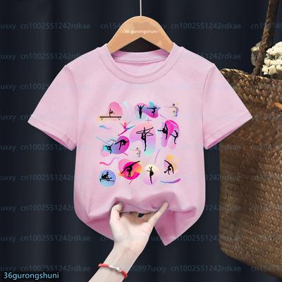 Summer Fashion T-shirt for Girls Gymnast Tshirt Rhythmic Gymnast Tshirts Custom Name Harajuku Girls Pink Tops Summer Kids Tshirts