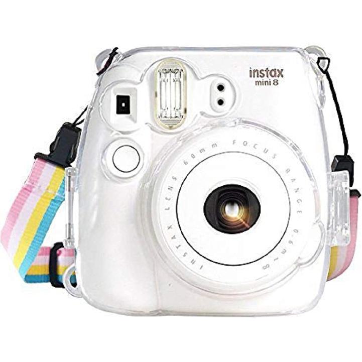 CAMSIR Crystal Camera Case With Adjustable Rainbow Shoulder Strap for Fujifilm Instax Mini 8 / 8+ / 9 Instant Camera - Transparent