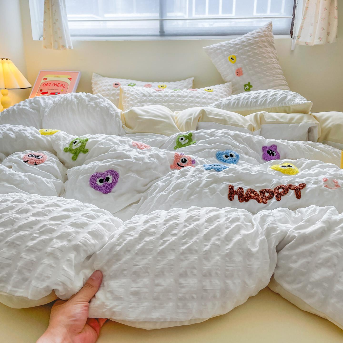 

Постельные комплекты INS Girl однотонные, из сирсака, кавайные, мягкие простыни, женские, удобные пододеяльники, наволочки, покрывала 150 x 200 4pcs