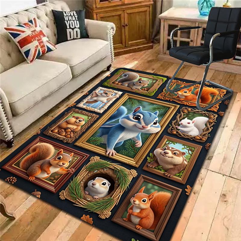 Squirrel Portrait Gallery Pattern Rug Floor Mat for Living Room or Bedroom Soft and Comfortable Carpet a Gift for Birthday and Holiday.