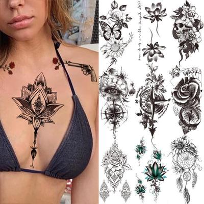 NEW 1 PC Deer Planet Flower Temporary Tattoos for Woman Adults Fake Gangster Mermaid Moon Panda Wolf Snake Tattoo Sticker Forearm Waterproof Tatoos