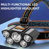 LED Strong Light Five Headed Outdoor Waterproof Fishing Light USB Rechargeable Ultra Bright Head Mounted Flashlight