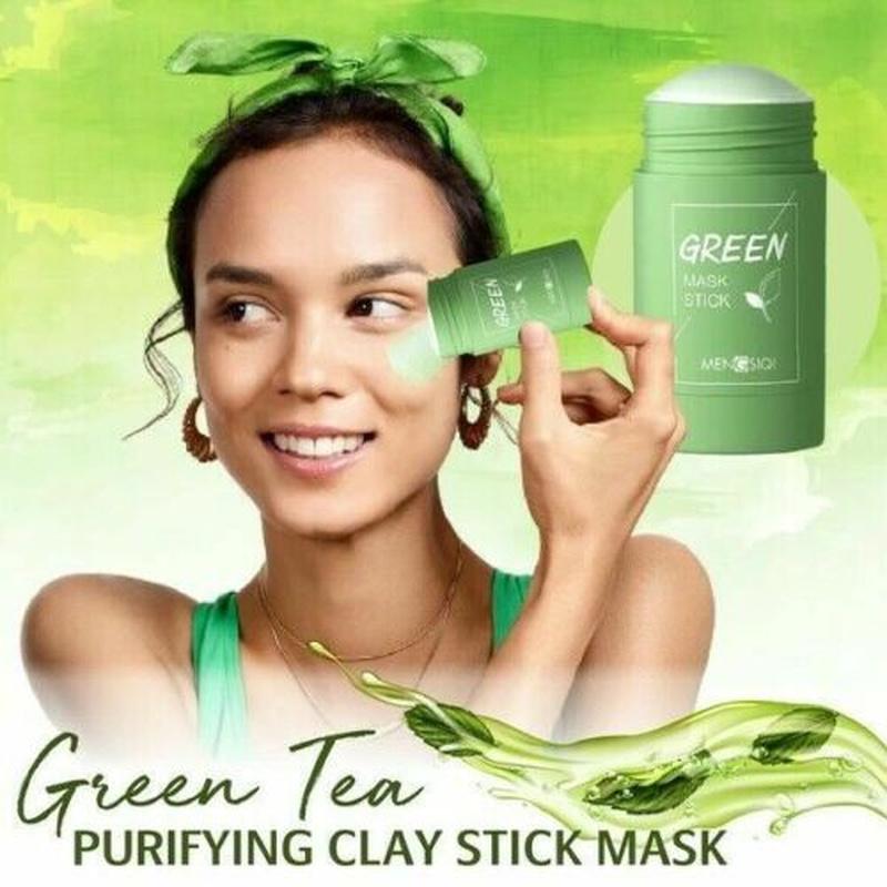 1 Pezzo Maschera Viso Tè Verde Olio Argilla Purificante Stick Controllo Sebo Melanzana Anti-Acne Maschera Solida