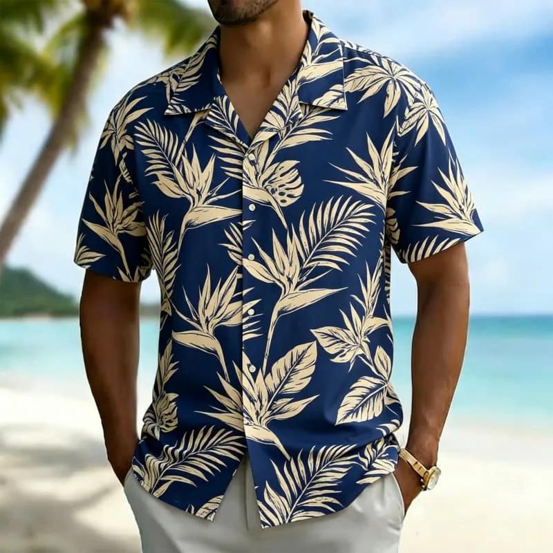 Hawaiian Floral Short-Sleeve Shirt, Ideal for Summer Beach