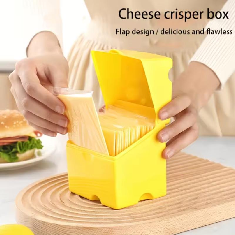Plastic Sliced Cheese Storage Container with Lid And Holder Flip Top Butter Block Box Cheese Slice Saver Kitchen Organizer