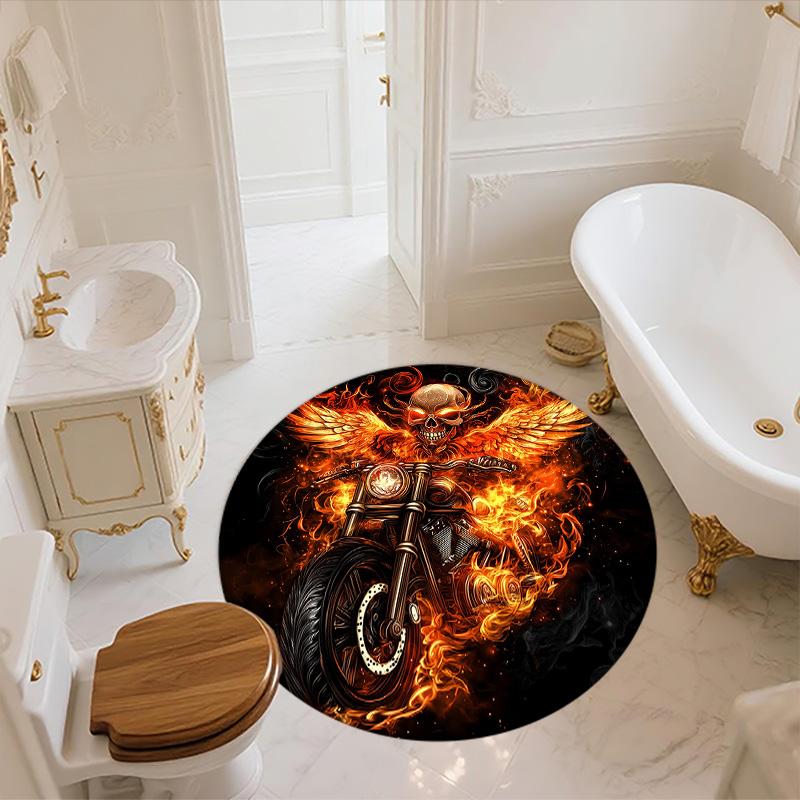 Flame Motorcycle,Round Area Rug,Carpet Rug for Living Room Bedroom Sofa Playroom Decor,Non-slip Floor Mat